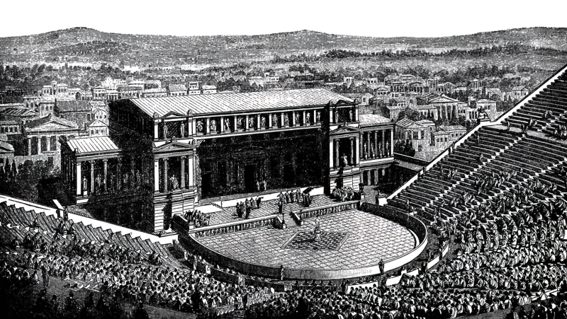 Skica Dionizijevog kazališta u Ateni koje datira iz 4. st. pr. Kr.