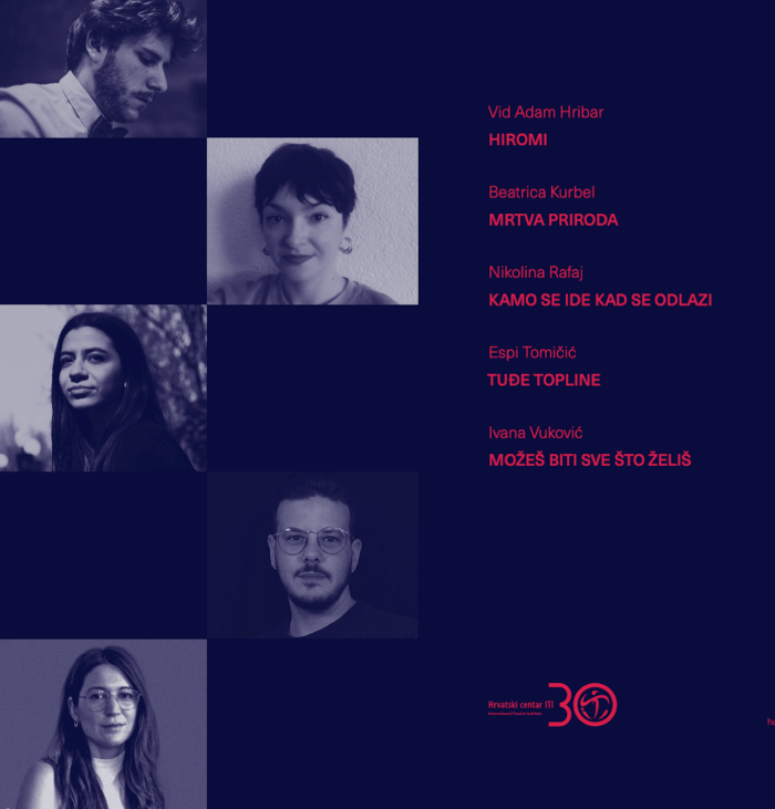 <em>Novi glasovi / Pet drama mladih hrvatskih autor/ica</em>: Vid Adam Hribar, <em>Hiromi</em>; Beatrica Kurbel, <em>Mrtva priroda</em>; Nikolina Rafaj, <em>Kamo se ide kad se odlazi</em>; Espi Tomičić, <em>Tuđe topline</em>; Ivana Vuković, <em>Možeš biti sve što želiš</em>, Hrvatski centar ITI