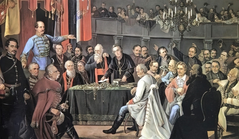 Slika Dragutina Weingartnera, <em>Zasjedanje Hrvatskog sabora 1848.</em>